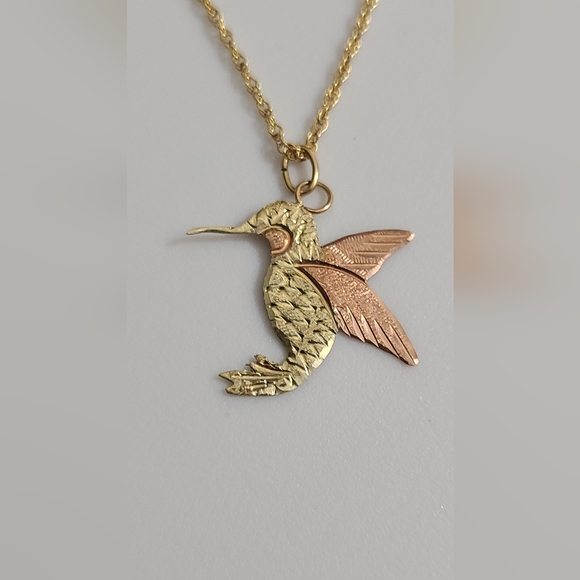 Vintage 10k gold hummingbird necklace C.CO black hills gold yellow rose gold vtg - Picture 3 of 16